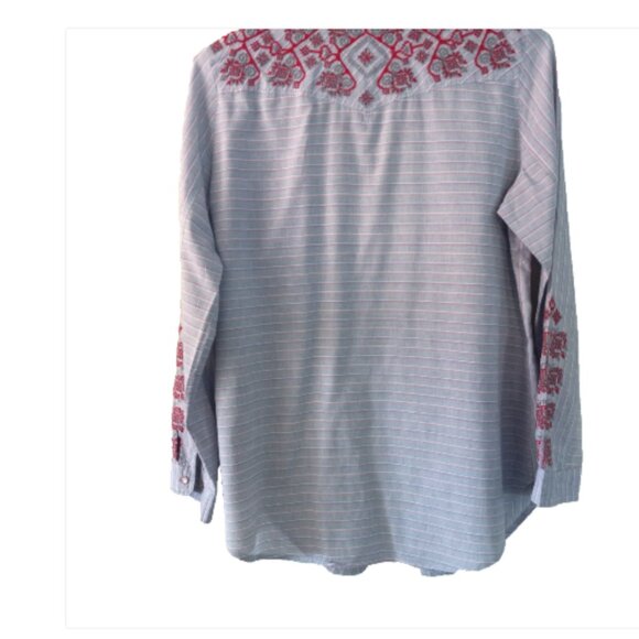 Johnny Was 3J Workshop Shirt Womens Small Blue Stripes Embroidered Button Up EUC - Picture 5 of 16